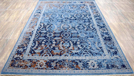 Blue Modern Style Hand Knotted Wool 5.6x8.6 Area Rug