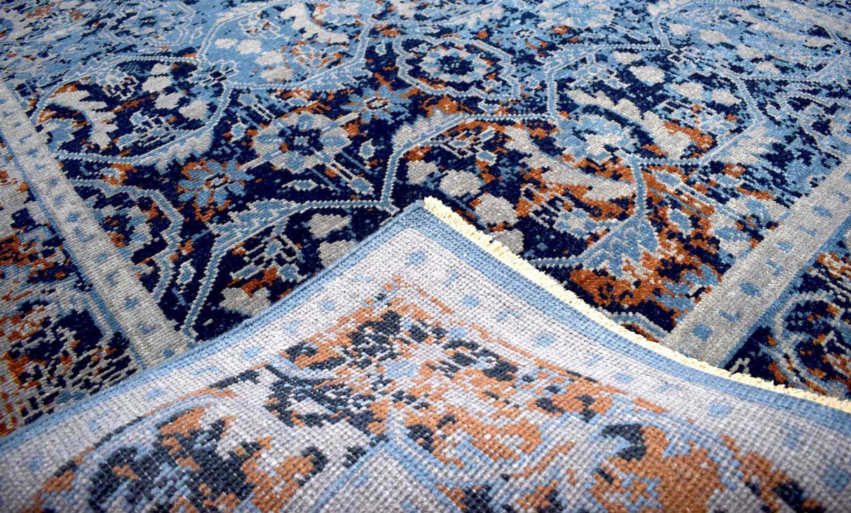 Blue Modern Style Hand Knotted Wool 5.6x8.6 Area Rug