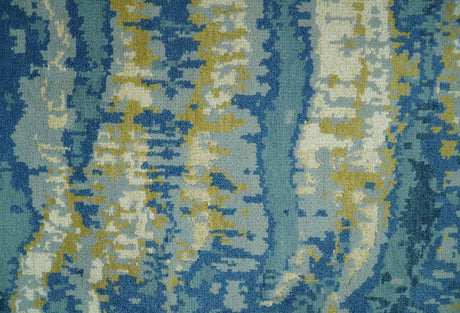 Blue, Olive and Ivory Modern abstract Hand Knotted 5x8 wool Area Rug