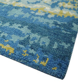 Blue, Olive and Ivory Modern abstract Hand Knotted 5x8 wool Area Rug