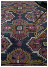 Blue, Purple and Green hand knotted Traditional Heriz Serapi Wool Area Rug