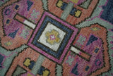 Blue, Purple and Green hand knotted Traditional Heriz Serapi Wool Area Rug