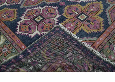 Blue, Purple and Green hand knotted Traditional Heriz Serapi Wool Area Rug