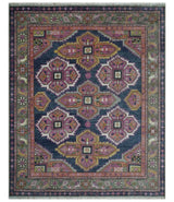 Blue, Purple and Green hand knotted Traditional Heriz Serapi Wool Area Rug