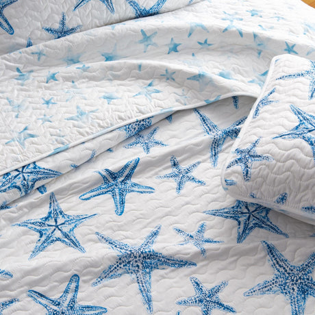 Blue Seashell Coastal Quilt Set - Trinidad Collection-Quilts-Parc Decor