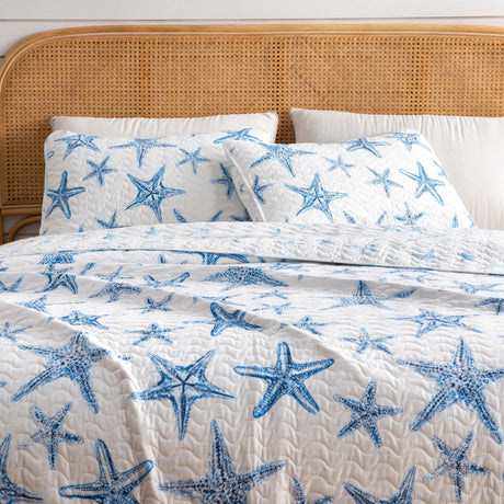 Blue Seashell Coastal Quilt Set - Trinidad Collection-Quilts-Parc Decor