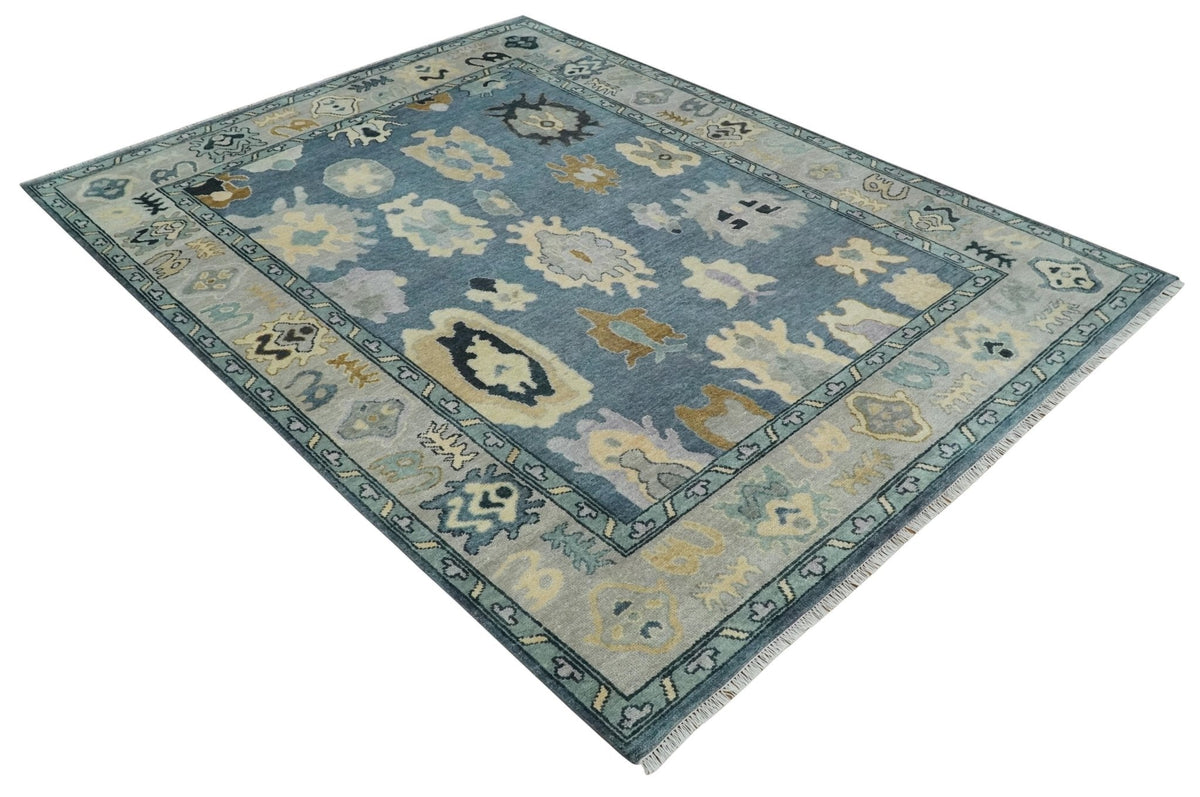 Blue, Silver and Beige Hand knotted Traditional Oushak Multi Size Wool Area Rug