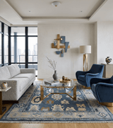 Blue, Silver and Beige Hand knotted Traditional Oushak Multi Size Wool Area Rug