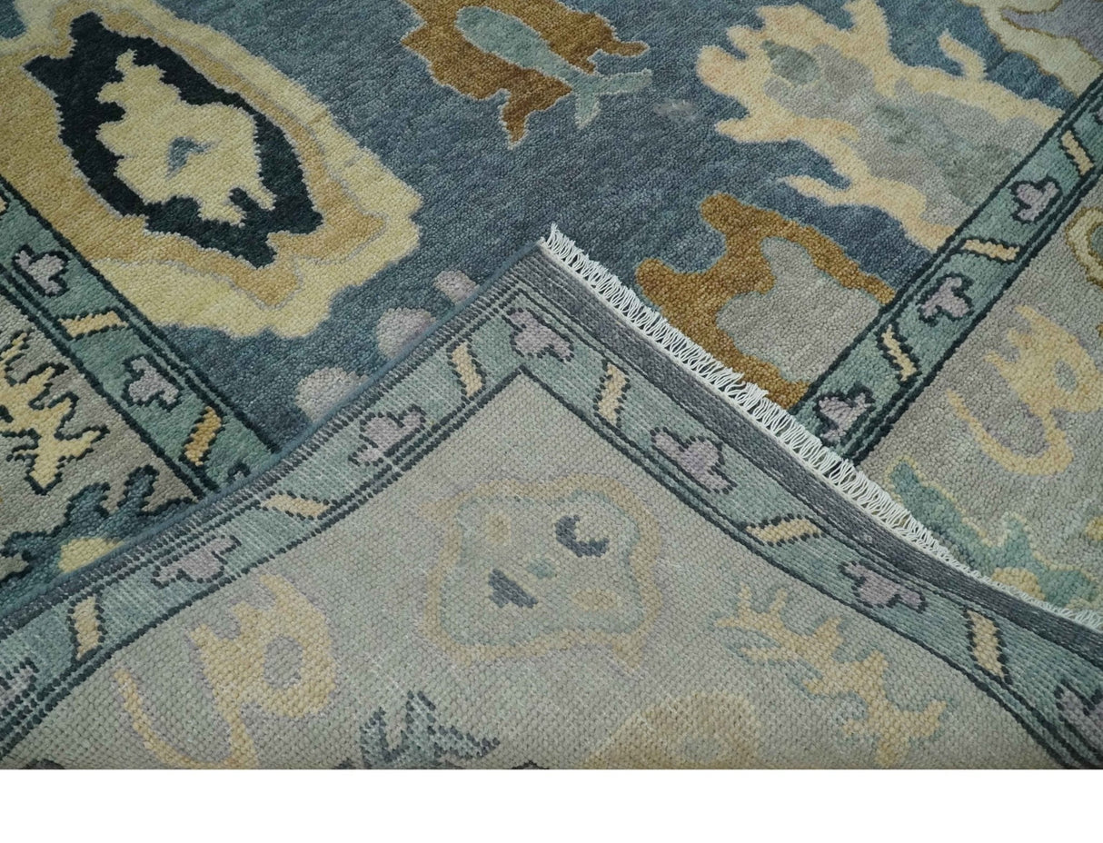 Blue, Silver and Beige Hand knotted Traditional Oushak Multi Size Wool Area Rug