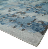 Blue, Silver and Brown Hand knotted Abstract wool and Silk Blended 8x10 Area Rug