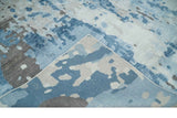 Blue, Silver and Brown Hand knotted Abstract wool and Silk Blended 8x10 Area Rug