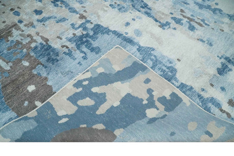 Blue, Silver and Brown Hand knotted Abstract wool and Silk Blended 8x10 Area Rug
