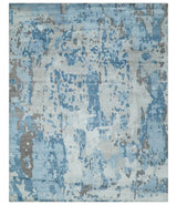 Blue, Silver and Brown Hand knotted Abstract wool and Silk Blended 8x10 Area Rug
