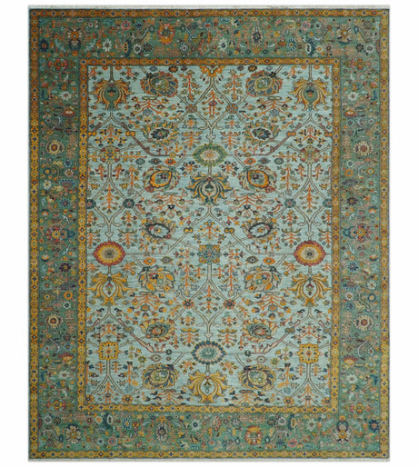 Blue Traditional Turkish knot fine 9.6x12 Hand knotted Wool Area Rug