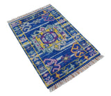 Blue Transitional Design 2x3 Hand knotted Wool Area Rug