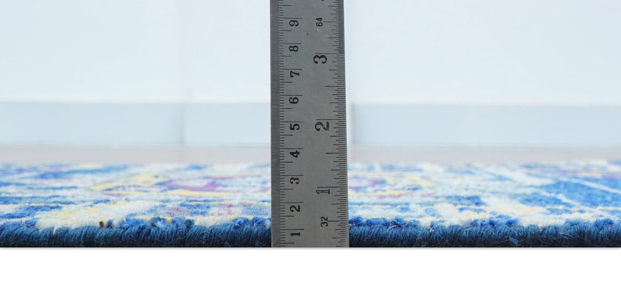 Blue Transitional Design 2x3 Hand knotted Wool Area Rug