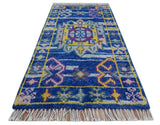 Blue Transitional Design 2x3 Hand knotted Wool Area Rug