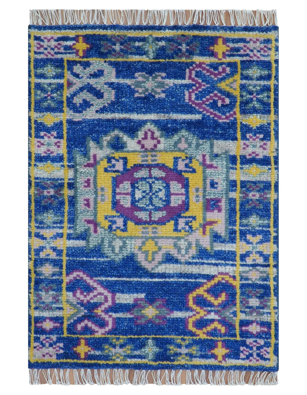 Blue Transitional Design 2x3 Hand knotted Wool Area Rug