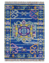 Blue Transitional Design 2x3 Hand knotted Wool Area Rug