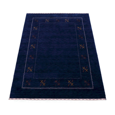 Blue Tribal Border Design Hand Loomed Wool Area Rug