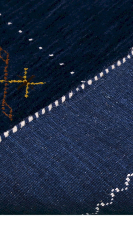 Blue Tribal Border Design Hand Loomed Wool Area Rug