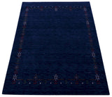 Blue Tribal Border Design Hand Loomed Wool Area Rug