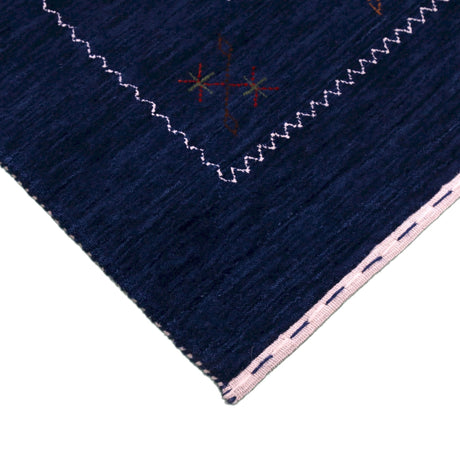 Blue Tribal Border Design Hand Loomed Wool Area Rug