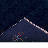 Blue Tribal Border Design Hand Loomed Wool Area Rug