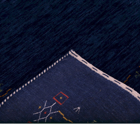 Blue Tribal Border Design Hand Loomed Wool Area Rug