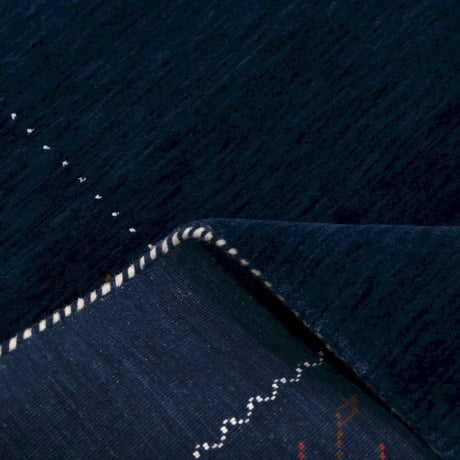 Blue Tribal Border Design Hand Loomed Wool Area Rug