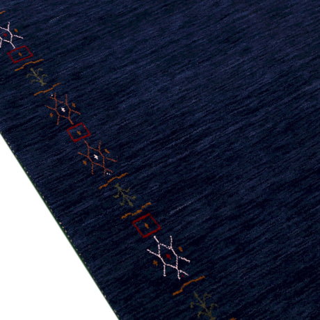 Blue Tribal Border Design Hand Loomed Wool Area Rug
