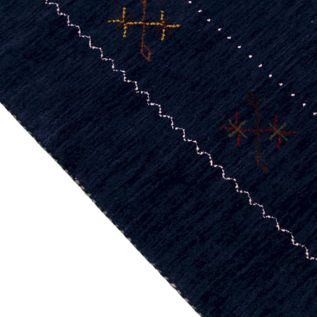 Blue Tribal Border Design Hand Loomed Wool Area Rug
