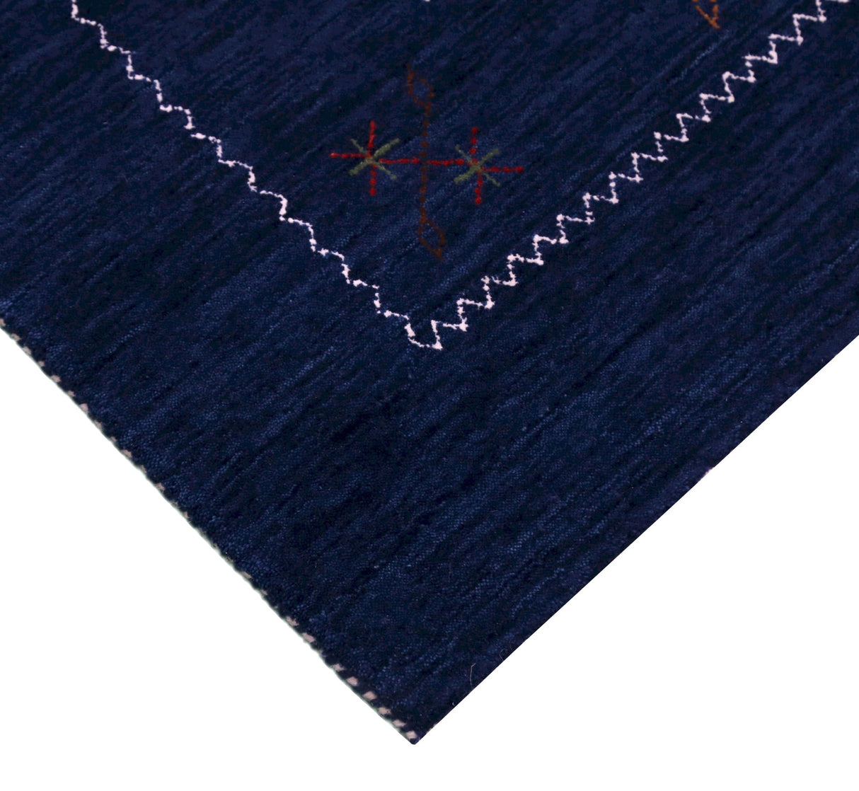 Blue Tribal Border Design Hand Loomed Wool Area Rug