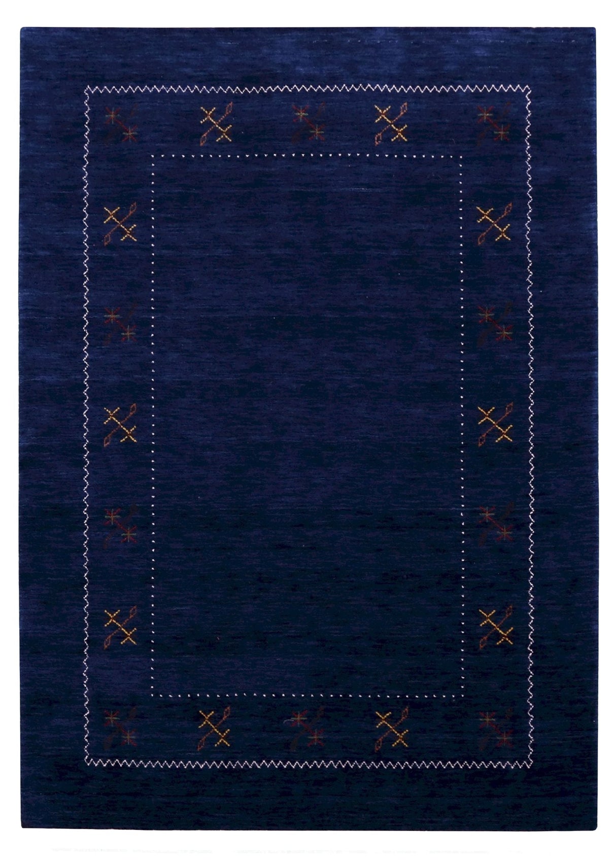 Blue Tribal Border Design Hand Loomed Wool Area Rug