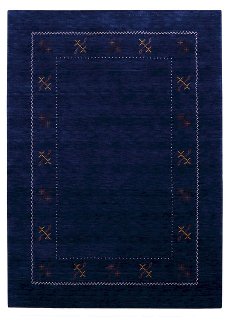 Blue Tribal Border Design Hand Loomed Wool Area Rug