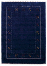 Blue Tribal Border Design Hand Loomed Wool Area Rug