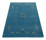 Blue Tribal Center Medallion Design Hand Loomed Wool Area Rug