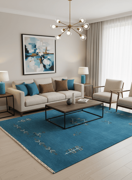 Blue Tribal Center Medallion Design Hand Loomed Wool Area Rug