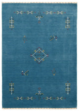 Blue Tribal Center Medallion Design Hand Loomed Wool Area Rug