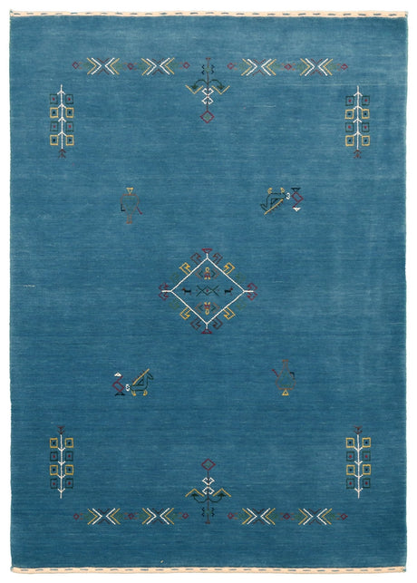 Blue Tribal Center Medallion Design Hand Loomed Wool Area Rug