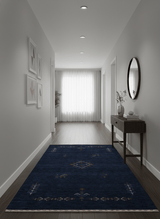 Blue Tribal Center Medallion Hand Loomed Wool Area Rug