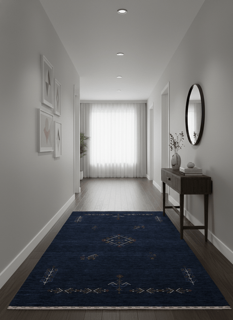 Blue Tribal Center Medallion Hand Loomed Wool Area Rug