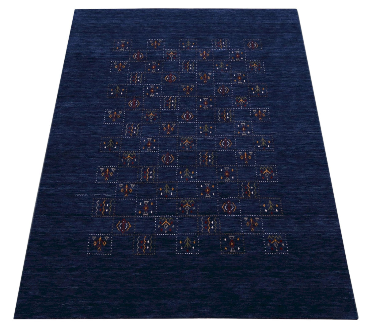 Blue Tribal Design Hand Loomed Wool Area Rug