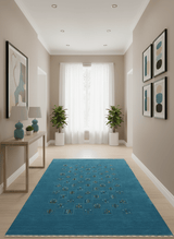 Blue Tribal Design Hand Loomed Wool Area Rug