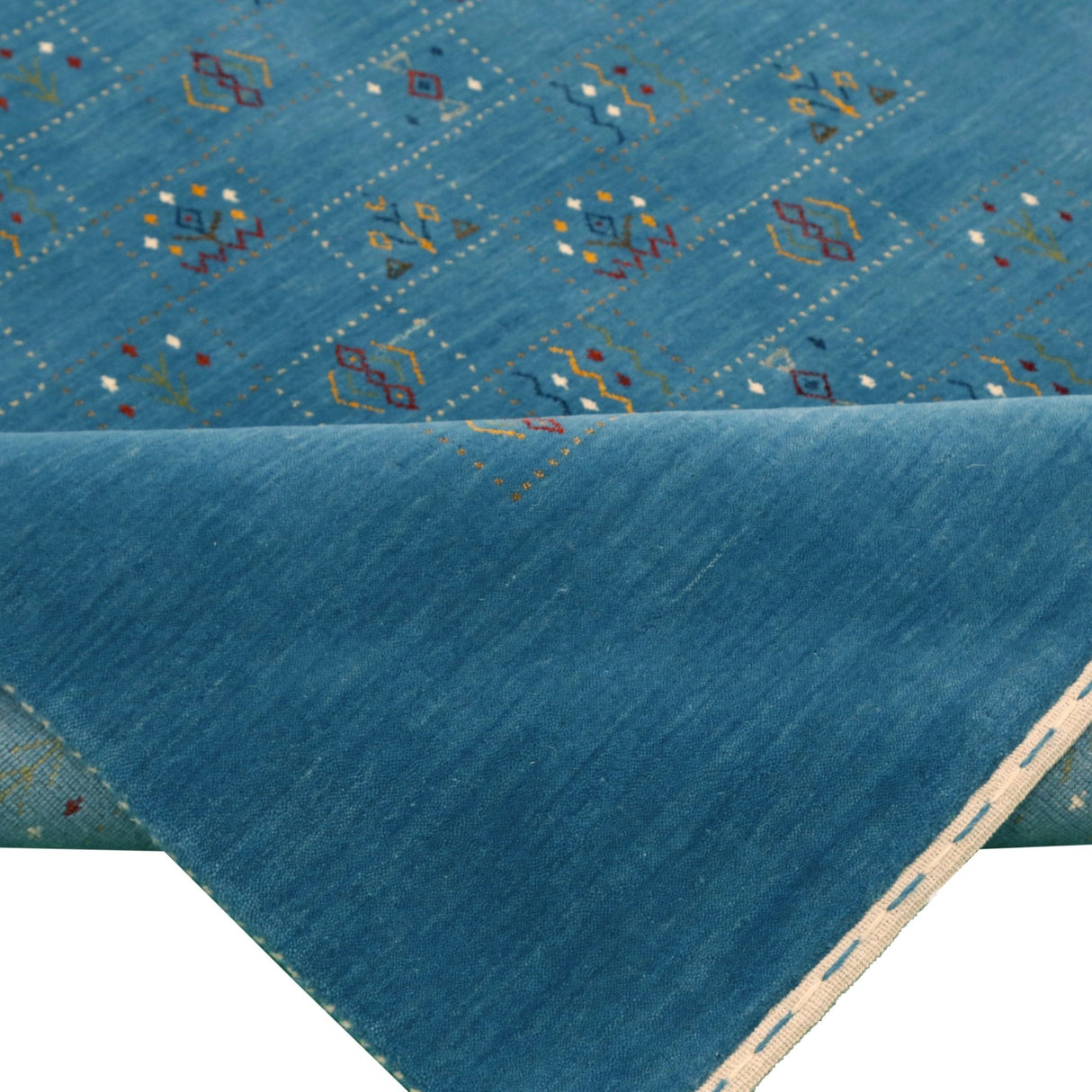 Blue Tribal Design Hand Loomed Wool Area Rug