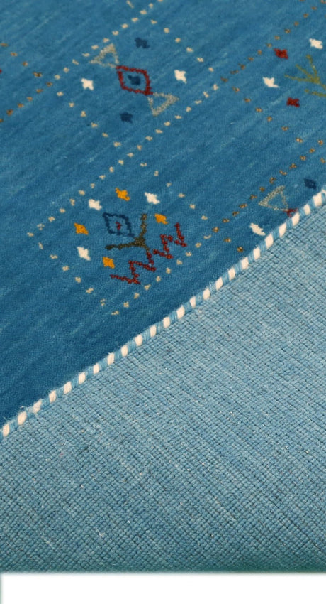 Blue Tribal Design Hand Loomed Wool Area Rug