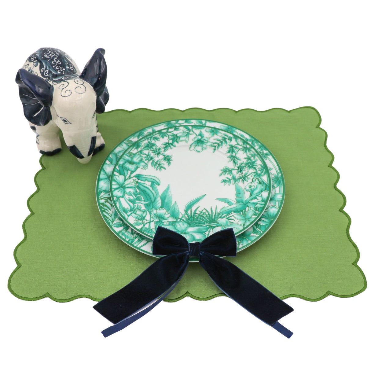 Blue Velvet Napkin Bow Tie - Set of 6-Napkin Holder-Parc Decor