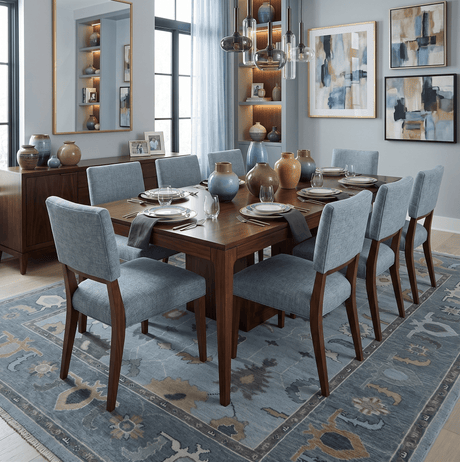 Bluish Gray and Aqua Hand knotted Oriental Oushak Custom Made wool Area Rug