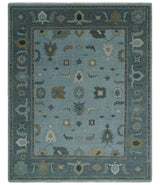 Bluish Gray and Aqua Hand knotted Oriental Oushak Custom Made wool Area Rug