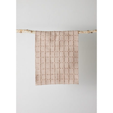 Blush Pink Plaid Hand-Loomed Cotton Bobble Mat